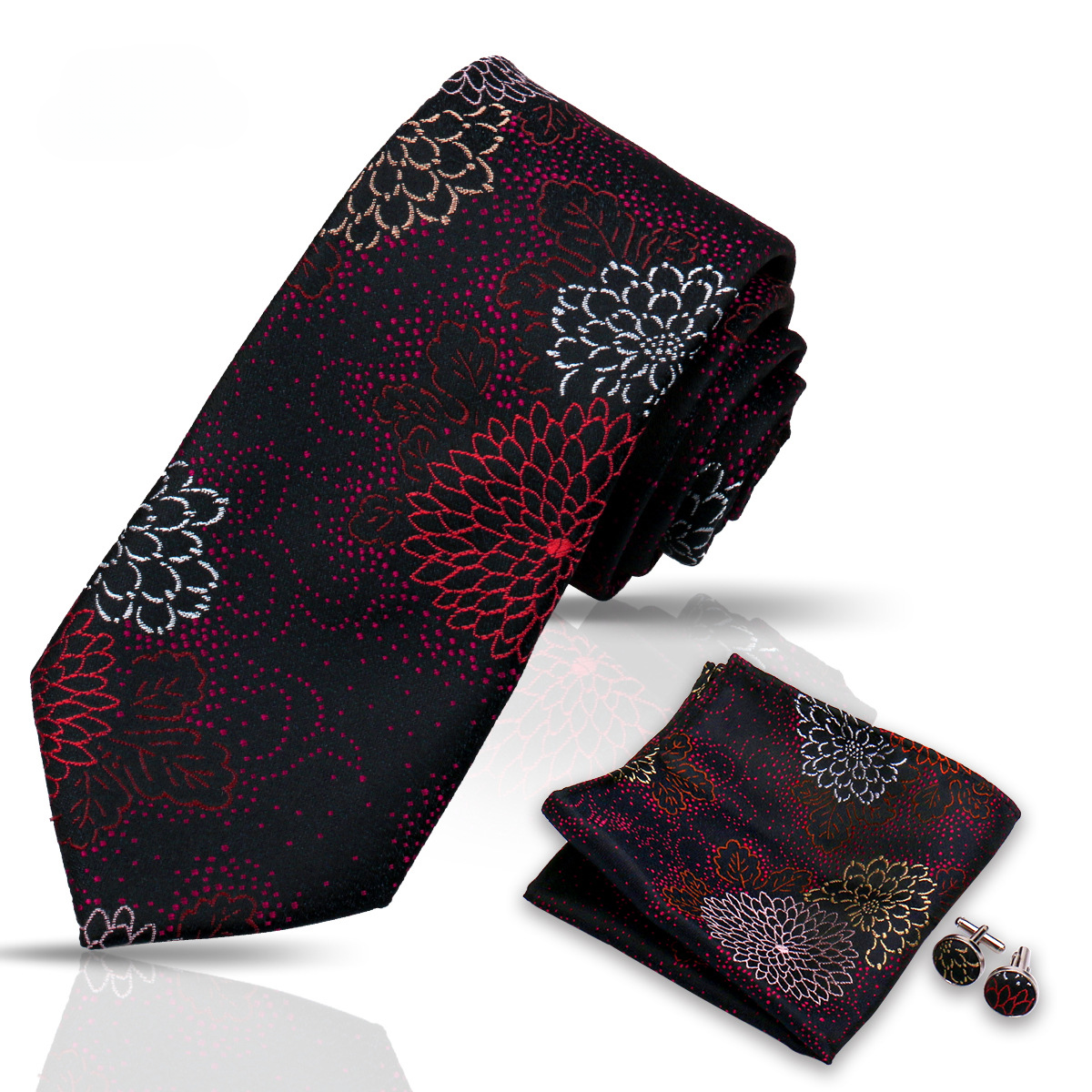 Men's Tie and Pocket Square and Clip Cufflinks Set