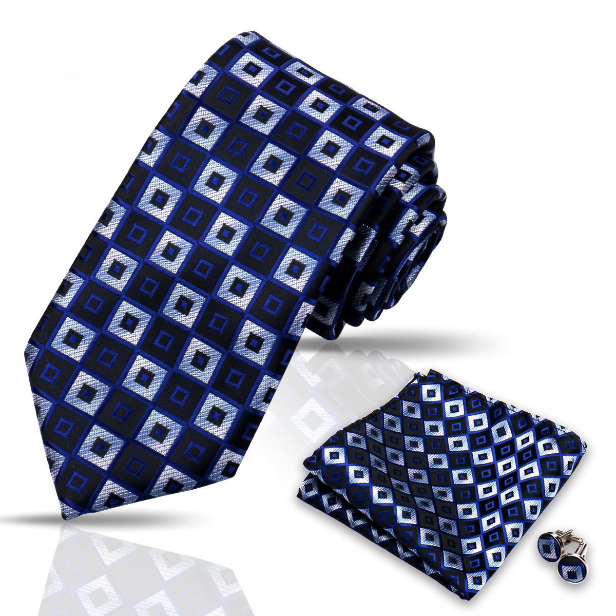 Men's Tie and Pocket Square and Clip Cufflinks Set