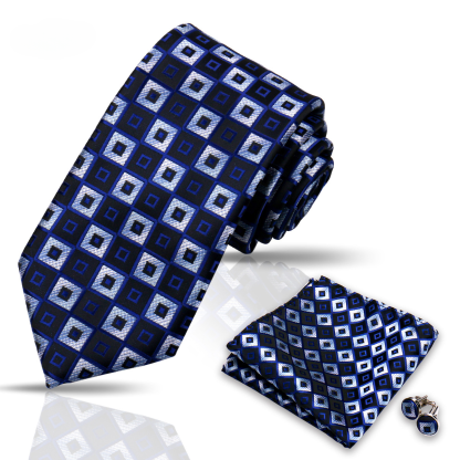 Men's Tie and Pocket Square and Clip Cufflinks Set