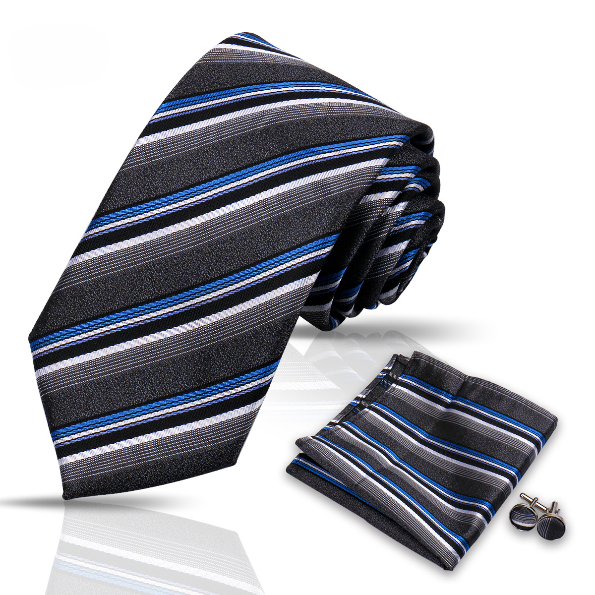 Men's Tie and Pocket Square and Clip Cufflinks Set