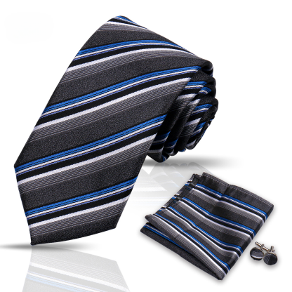Men's Tie and Pocket Square and Clip Cufflinks Set