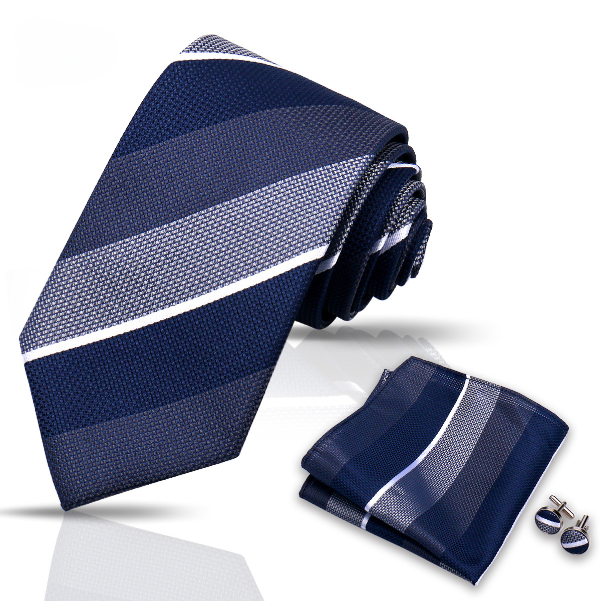 Men's Tie and Pocket Square and Clip Cufflinks Set
