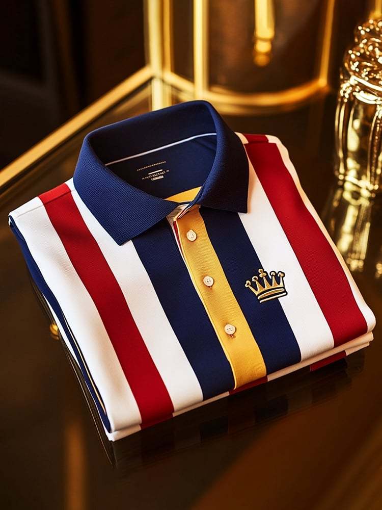 Men's Classic Business Logo Button Short Sleeve Polo Shirt