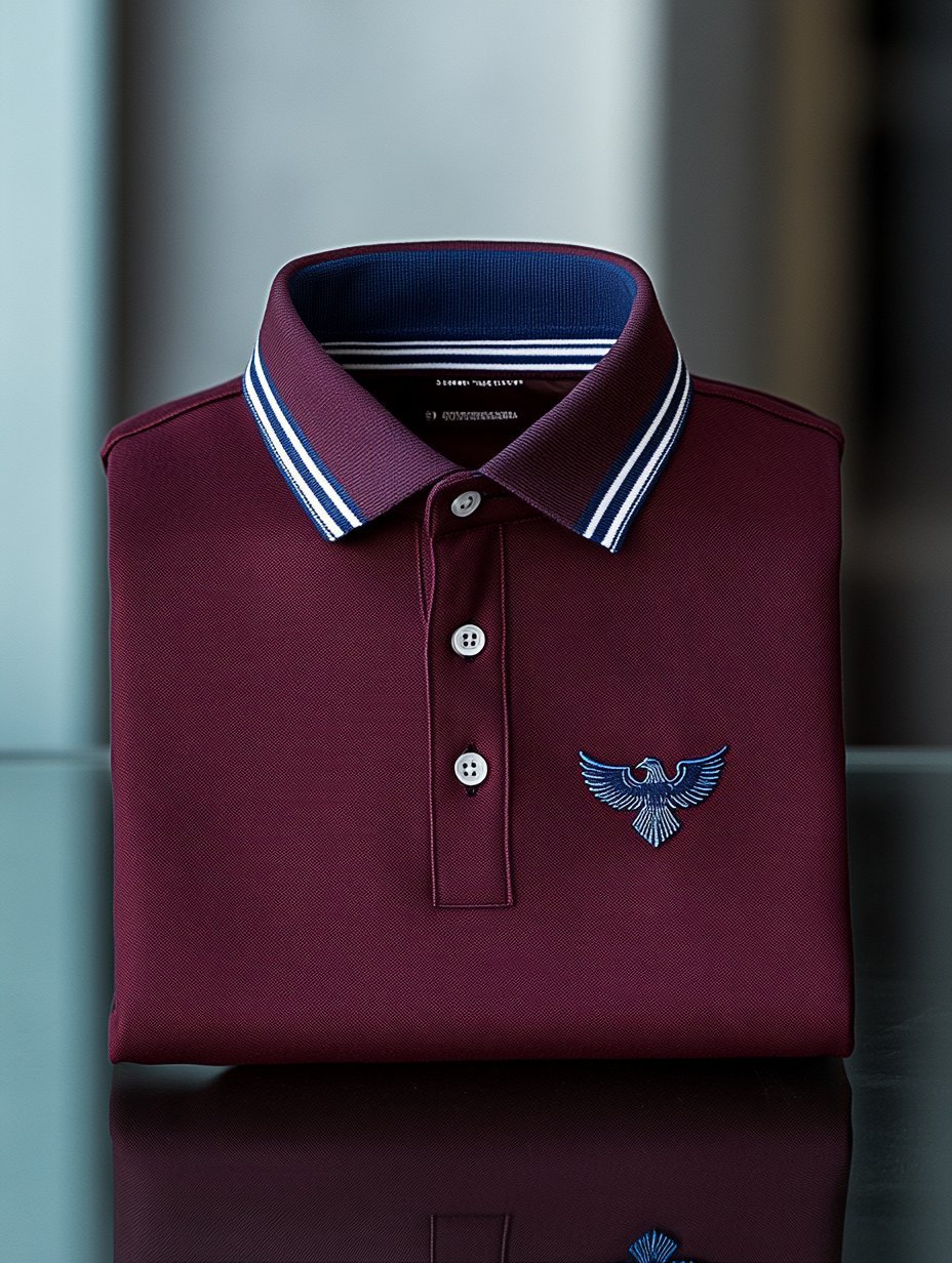 Men's Business Casual Eagle Embroidered Button-Down Short-Sleeved Polo