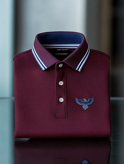 Men's Business Casual Eagle Embroidered Button-Down Short-Sleeved Polo Shirt