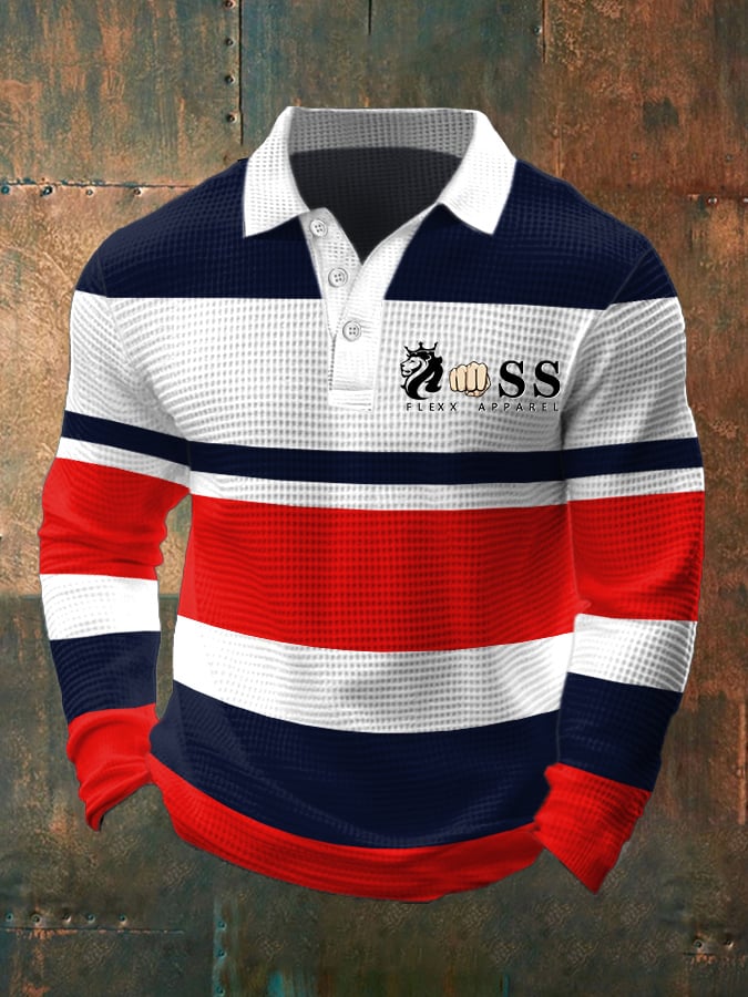 Men's Casual Business Waffle Long Sleeve Polo Shirt