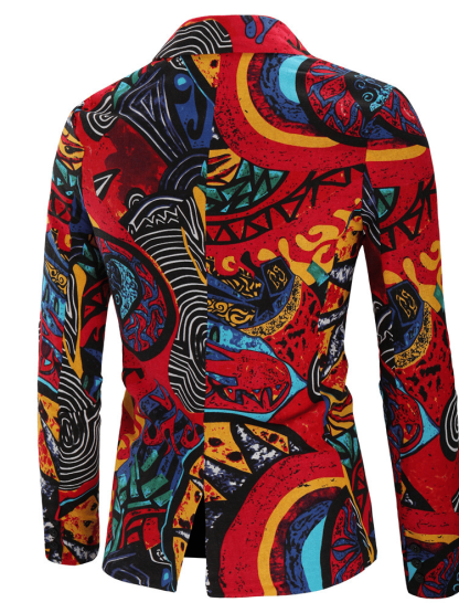 Men's casual cotton and linen ethnic style printed suit