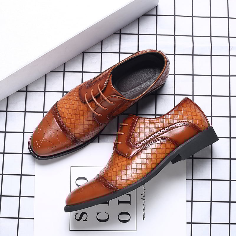 Mens Plaid Casual Fashion Patchwork Lace-Up Leather Shoes