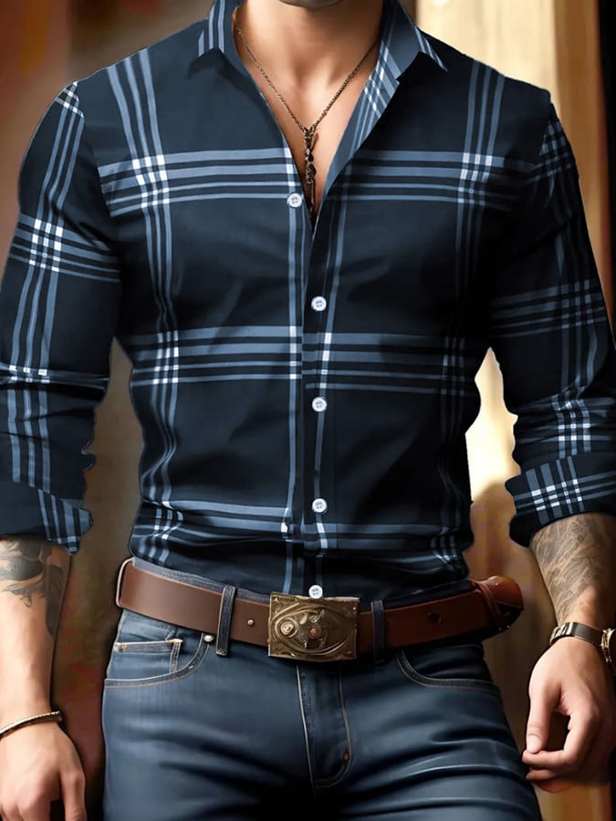 Men's Business Checkered Print Shirt