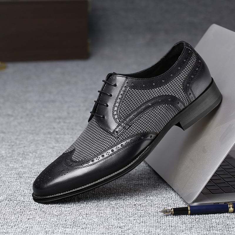 Brogue Fashion Denim Stitching British Style Leather Shoes