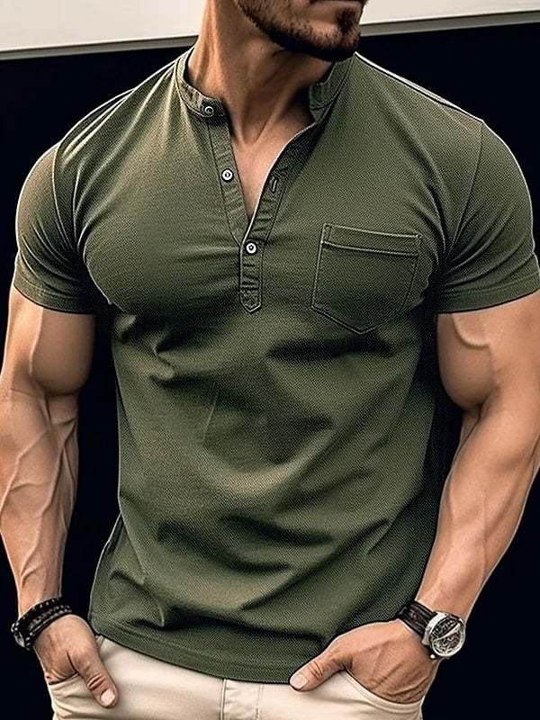 Men's short-sleeved Henry shirt T-shirt