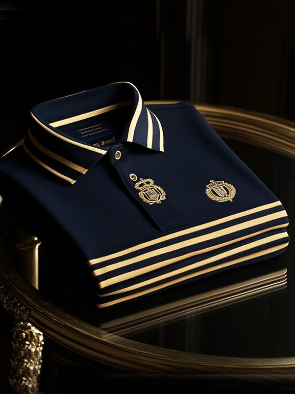 Men's Retro Business Stripe Print Long Sleeve Polo Shirt