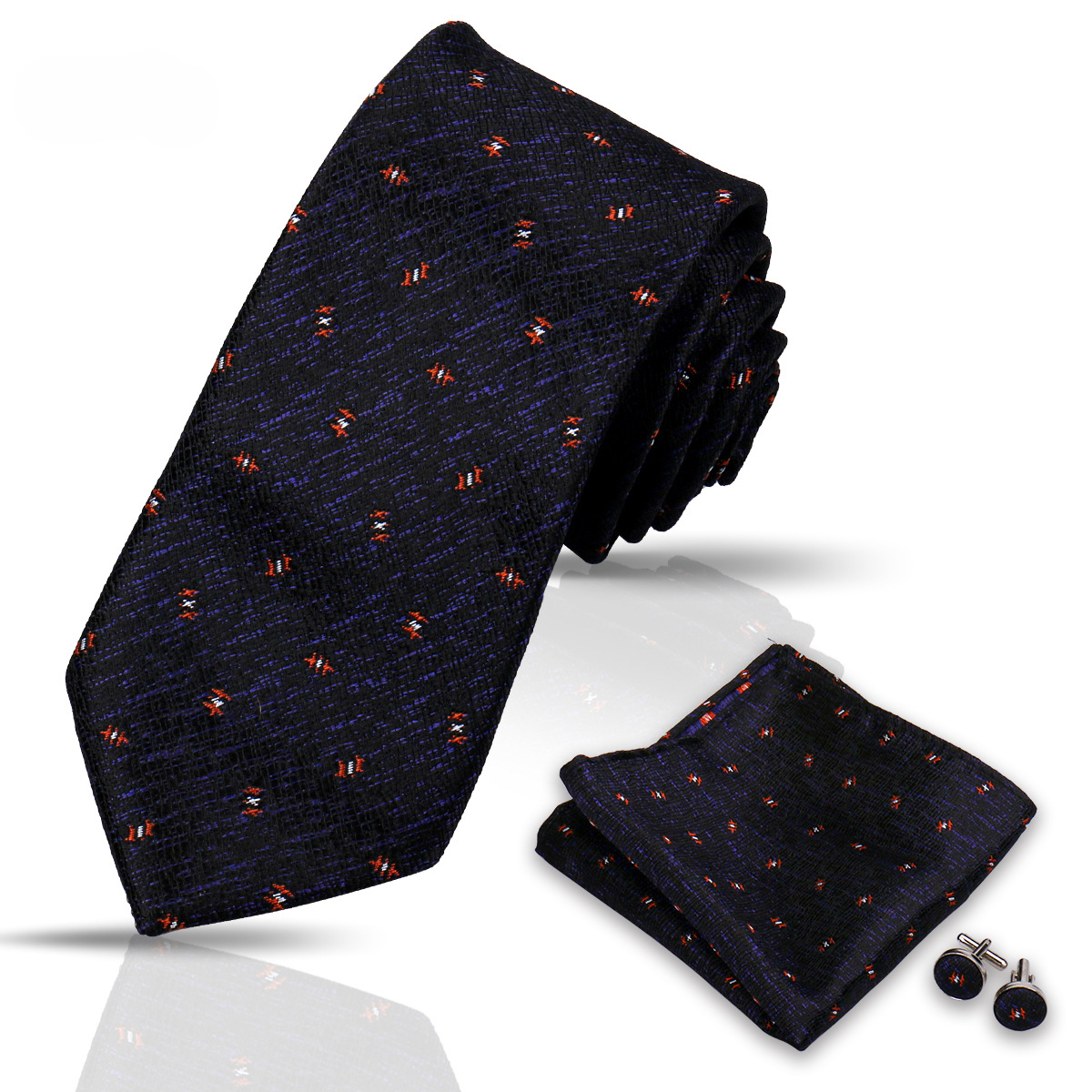 Men's Tie and Pocket Square and Clip Cufflinks Set