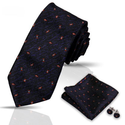 Men's Tie and Pocket Square and Clip Cufflinks Set