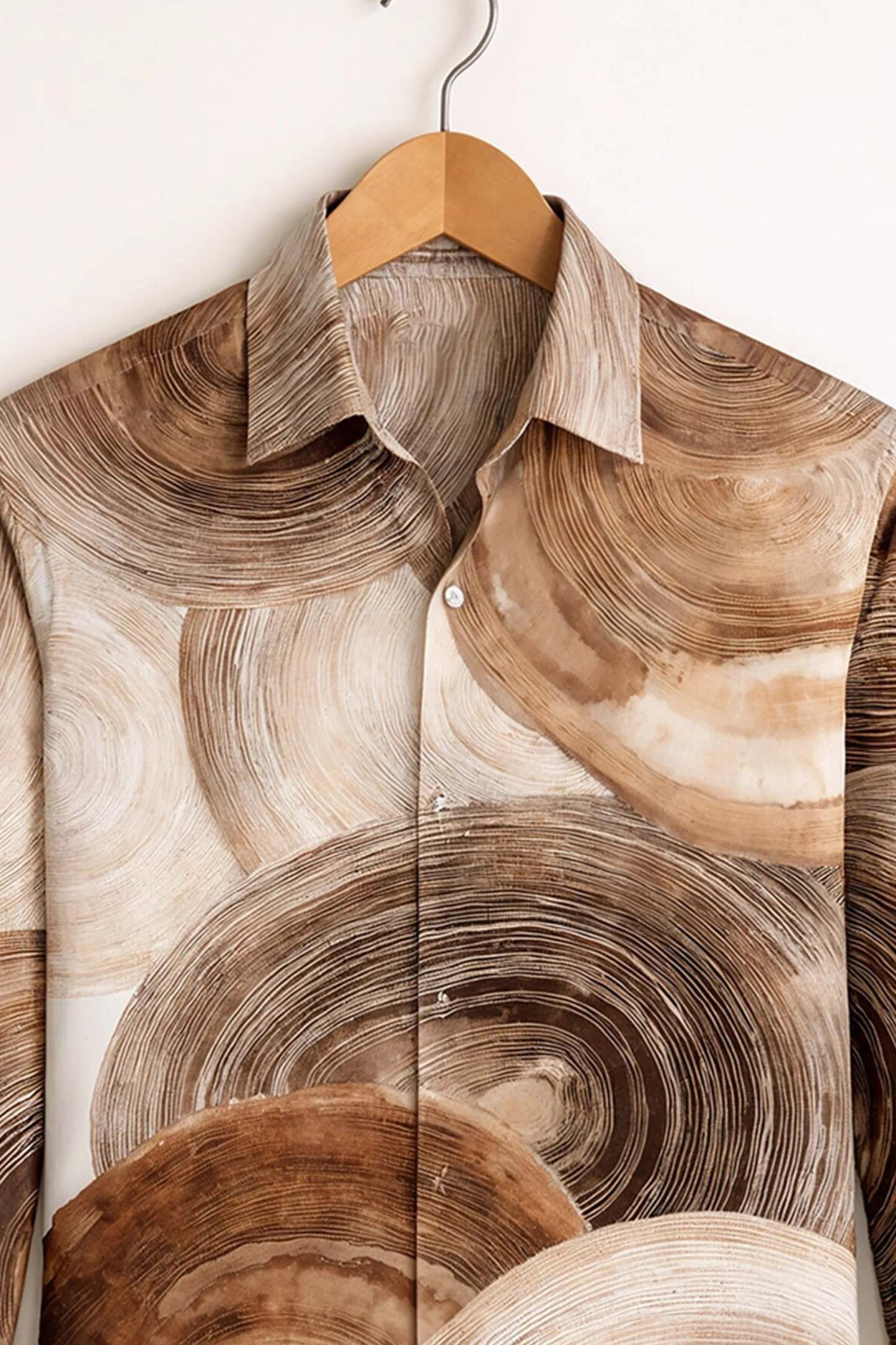 Abstract Wood Ring Print Shirt – Brown