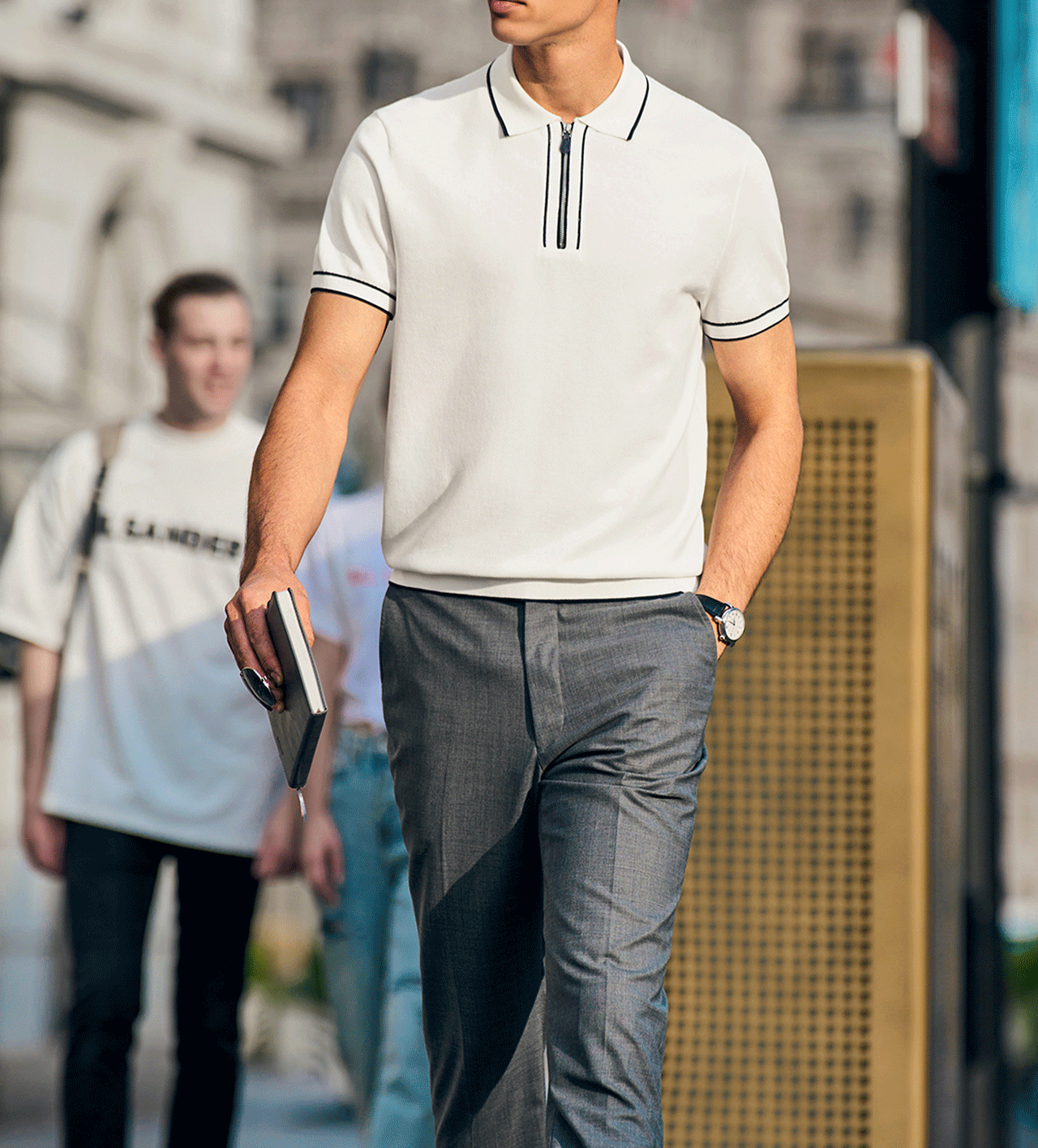 GentleKnit Contrast Color Short Sleeve Zip Knitted Polo