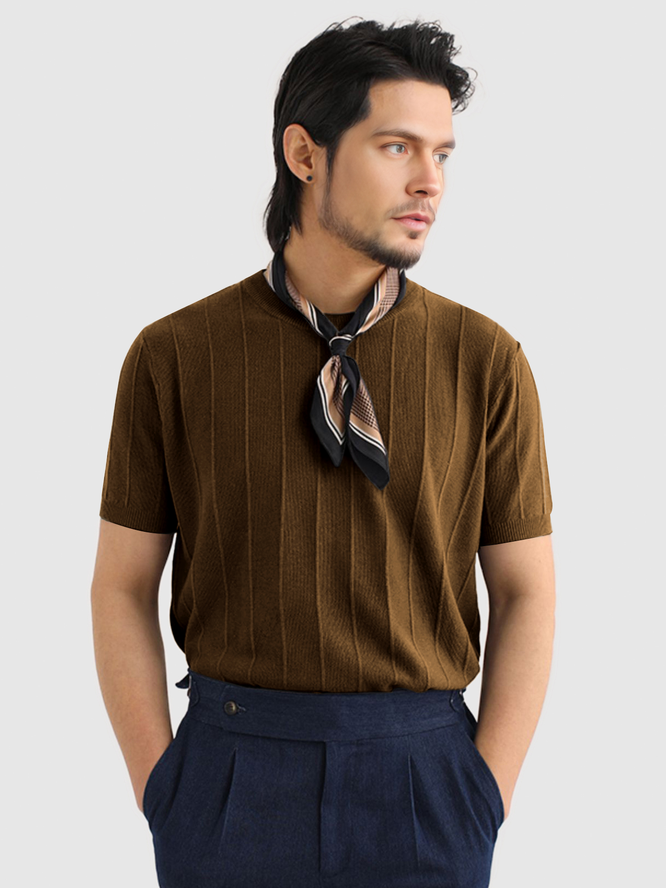 GentleKnit Breathable Striped Short Sleeve Knitted T-Shirt