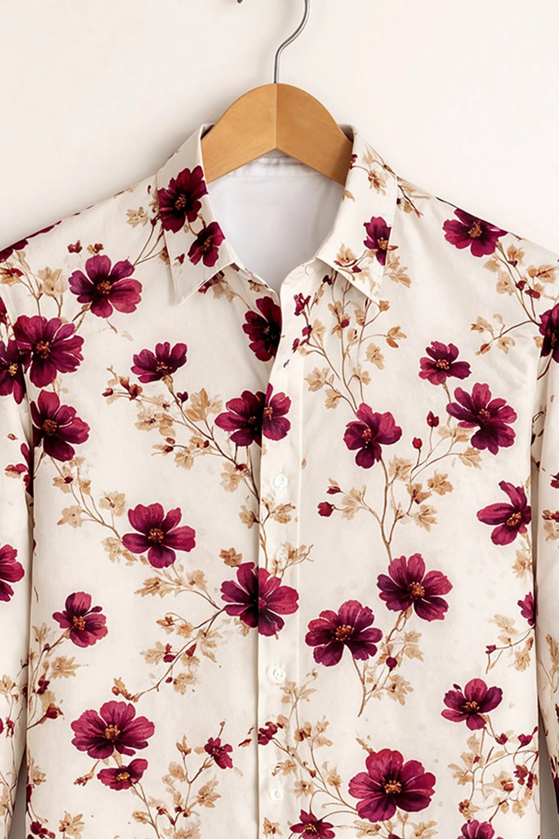 Burgundy Blossom Print Shirt – Ivory