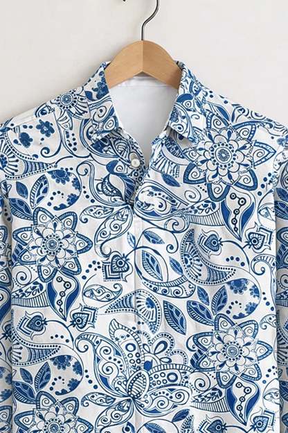 Indigo Paisley Print Shirt – White