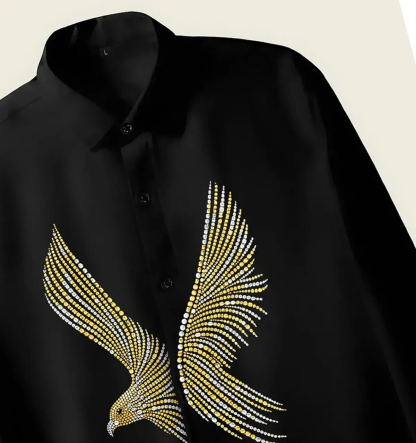 Men’s Black Golden Eagle Embellished Shirt