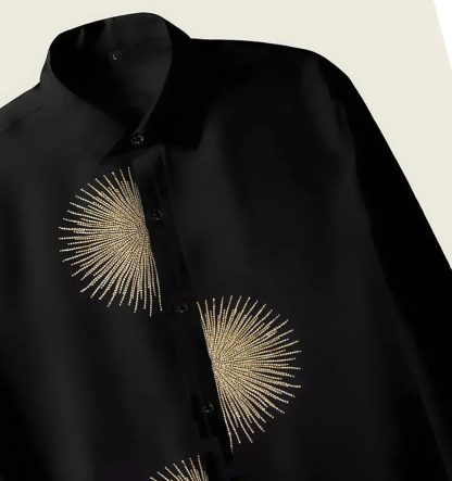 Men’s Black Gold Sunburst Embellished Shirt