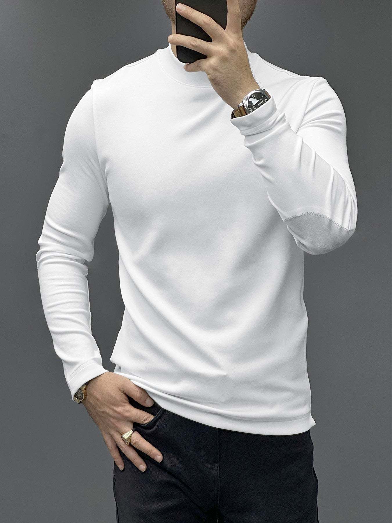 Modal Blend Elbow Patch Long Sleeve Tee:Slim Fit