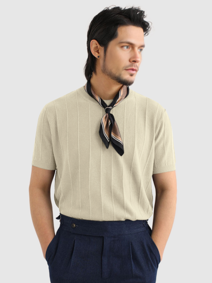 GentleKnit Breathable Striped Short Sleeve Knitted T-Shirt