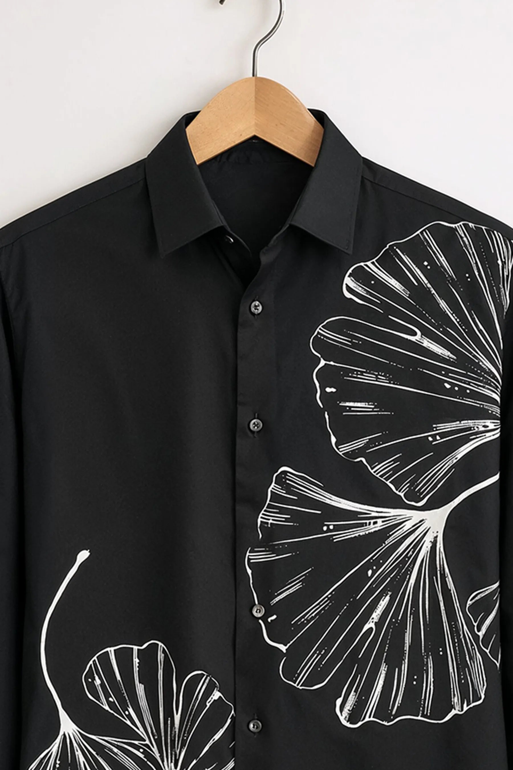 Monochrome Leaf Print Shirt – Black