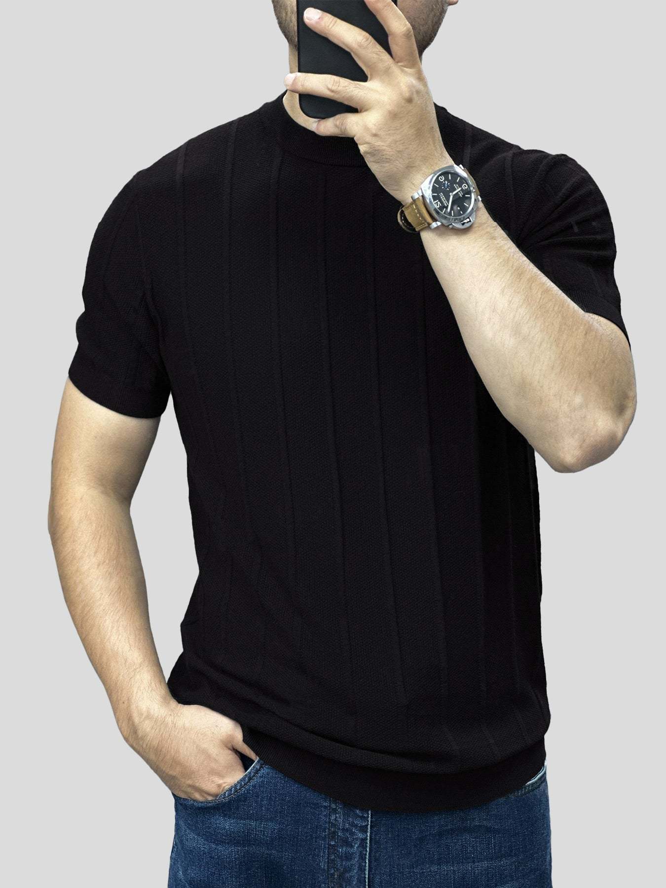 GentleKnit Breathable Striped Short Sleeve Knitted T-Shirt