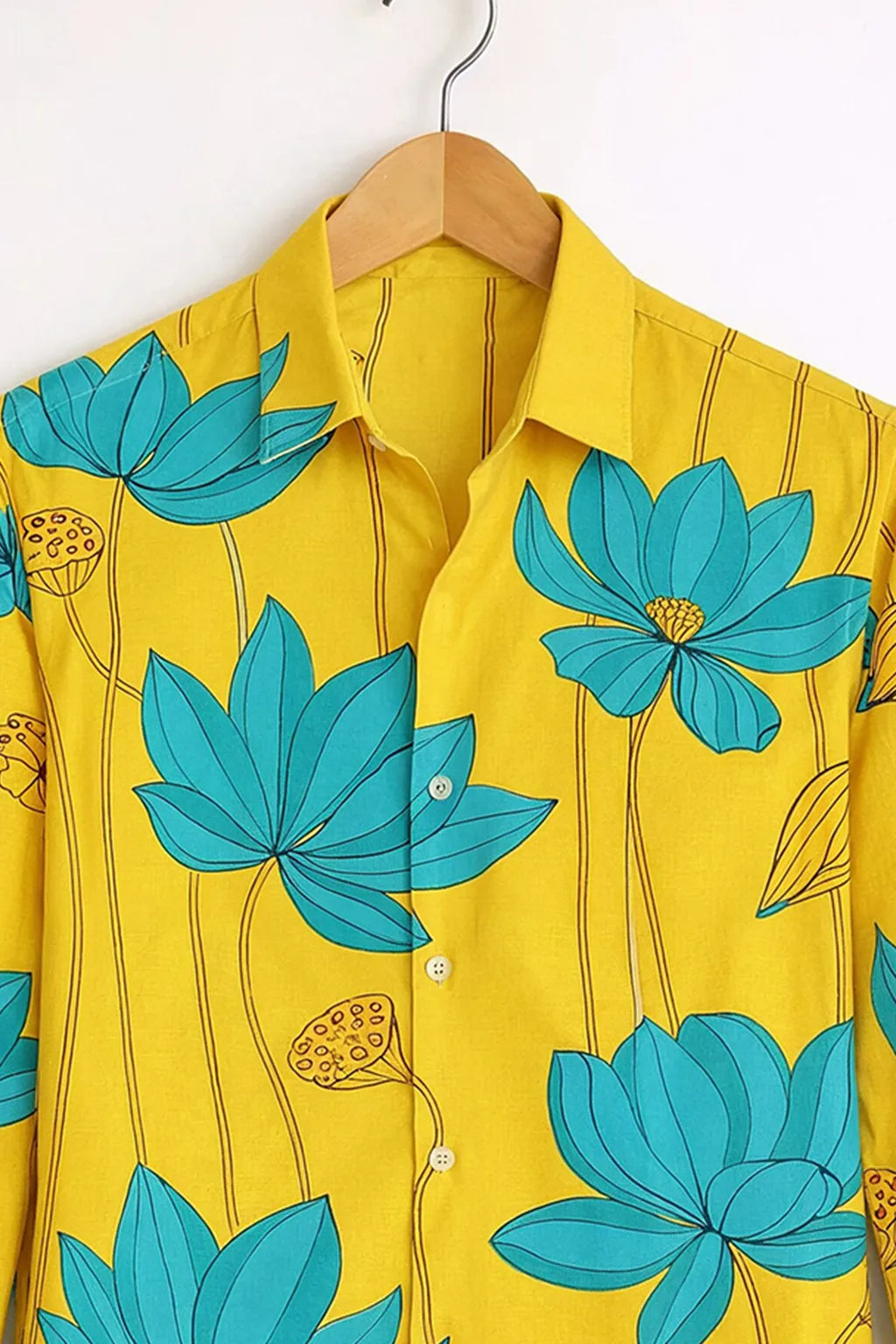 Lotus Bloom Print Shirt – Mustard Yellow