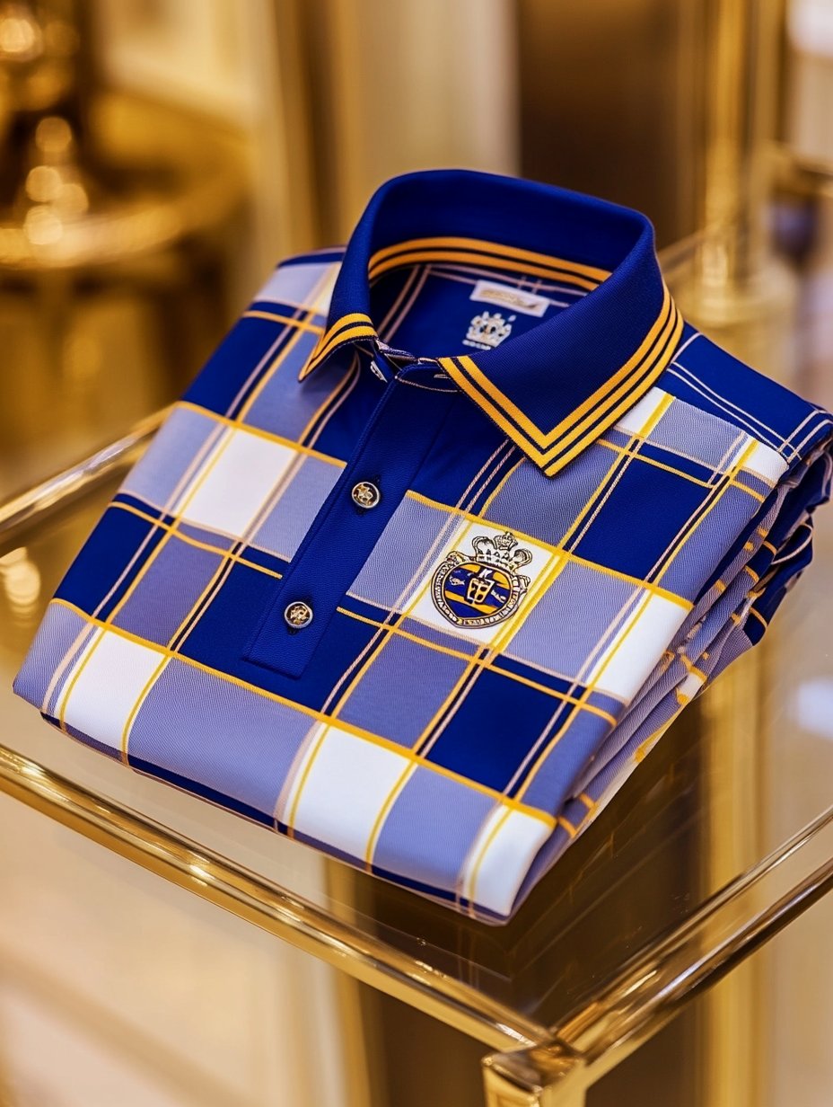 Men's Retro Business Logo Print Long Sleeve Polo Shirt