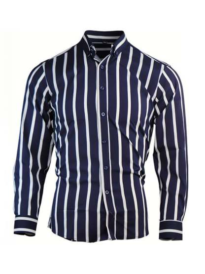 Men's Stripe Print Business Long Sleeve Shirt