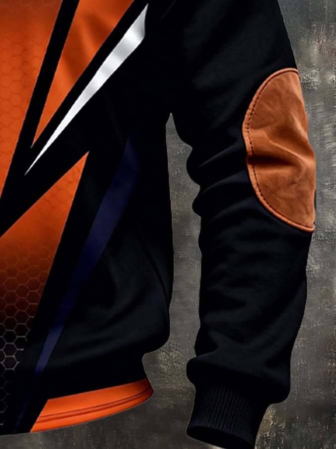 Men's Retro Color Block Print Zipper Sweatshirt