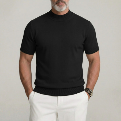 Men's Plain Ribbed Trim Crew Neck Slim Fit Knitted Short Sleeve T-Shirt