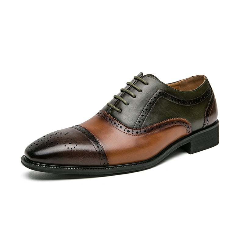 Men's Stylish Color Block British Casual Lace-Up Brogues Oxford Leather Shoes