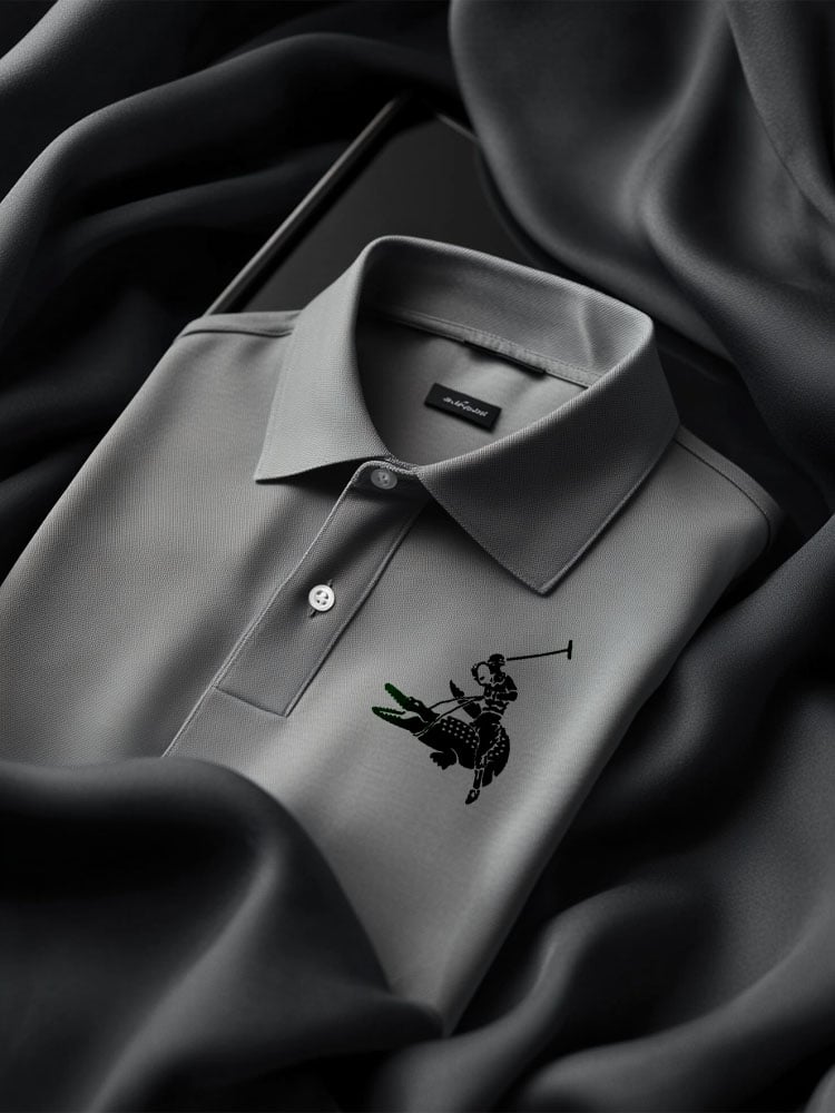Men's Vintage Business Coconut Tree Logo Stripe Print Long Sleeve Polo Shirt