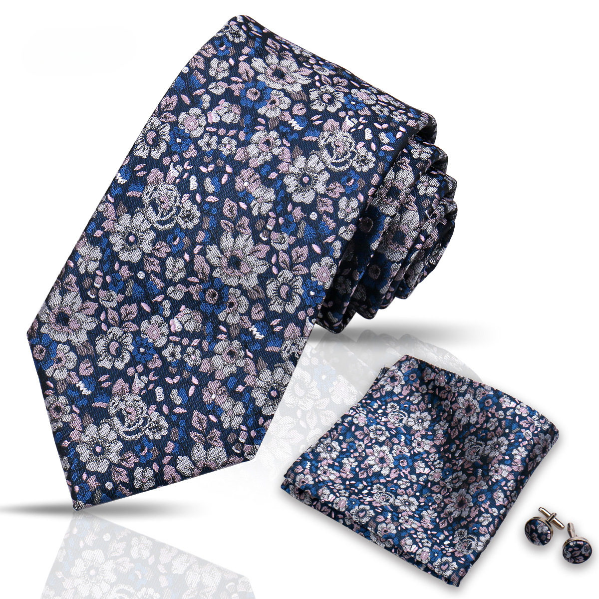 Men's Tie and Pocket Square and Clip Cufflinks Set