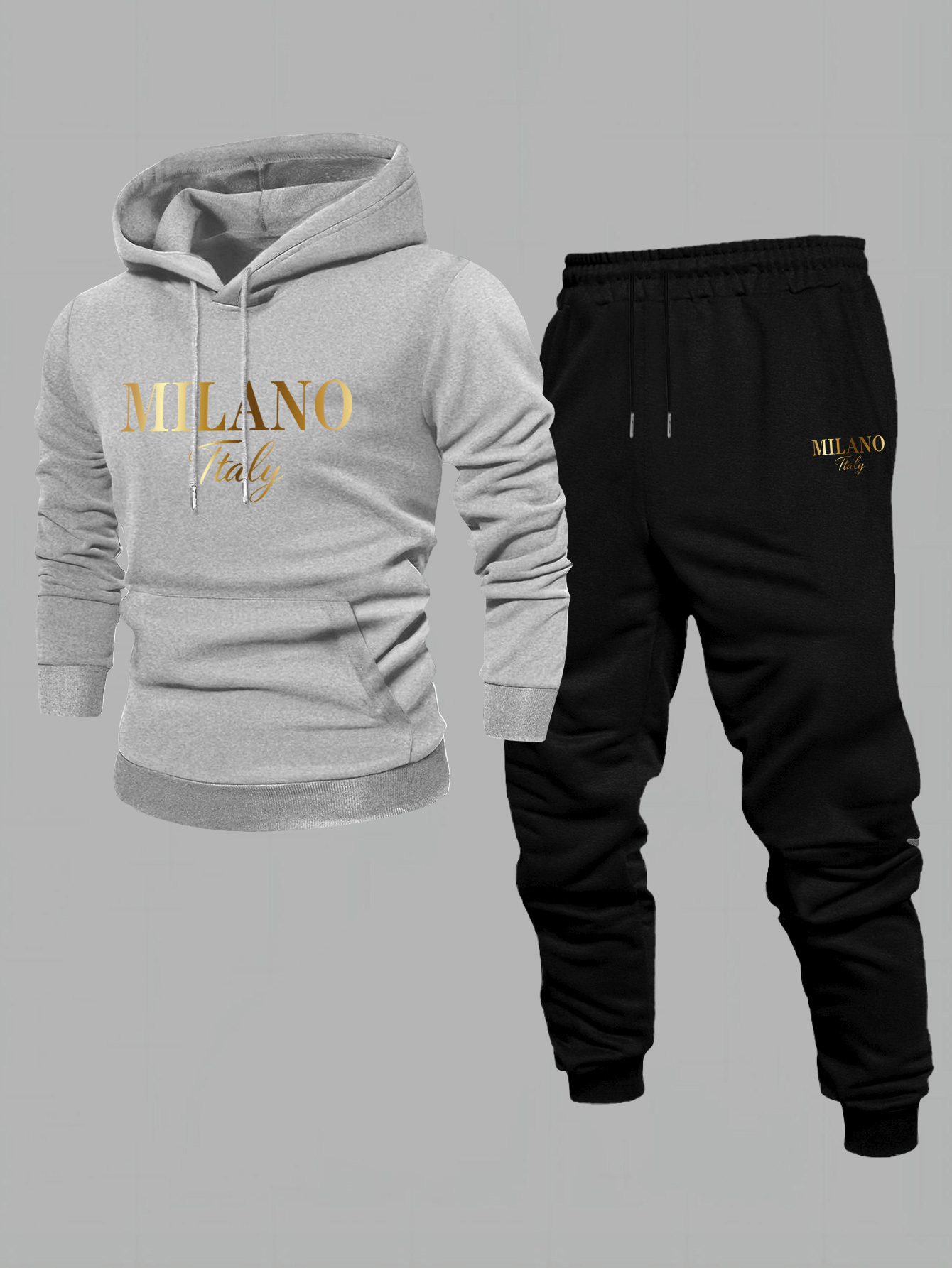 Men's Casual Color Matching Printed Hoodies Long Sleeved Sweatshirts & Sweatpants Two-Piece Set