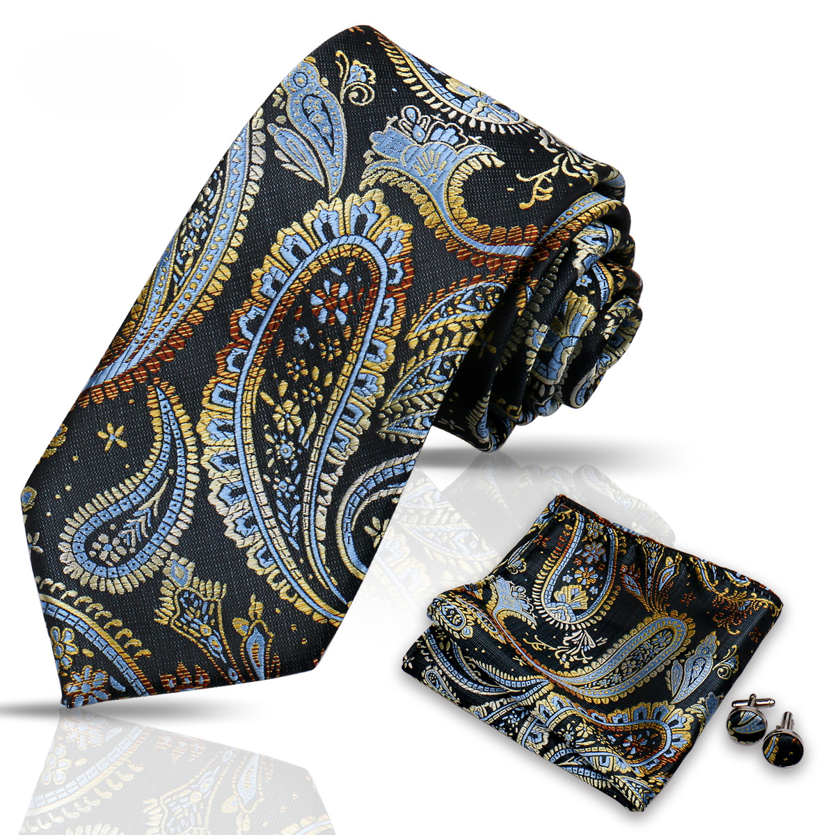 Men's Tie and Pocket Square and Clip Cufflinks Set
