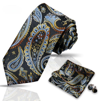 Men's Tie and Pocket Square and Clip Cufflinks Set