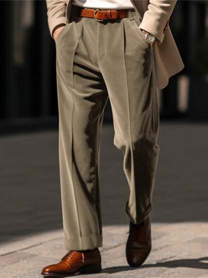 Men's Casual Solid Color Velvet Straight Trousers