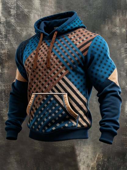 Men's Retro Distressed Color Block Print Casual Long Sleeve Sweatshirt