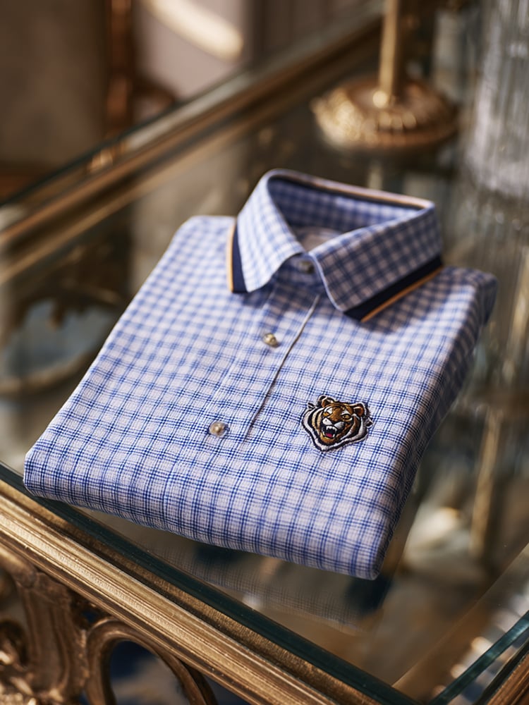 Men's Classic Business Check Logo Button Short Sleeve Polo Shirt