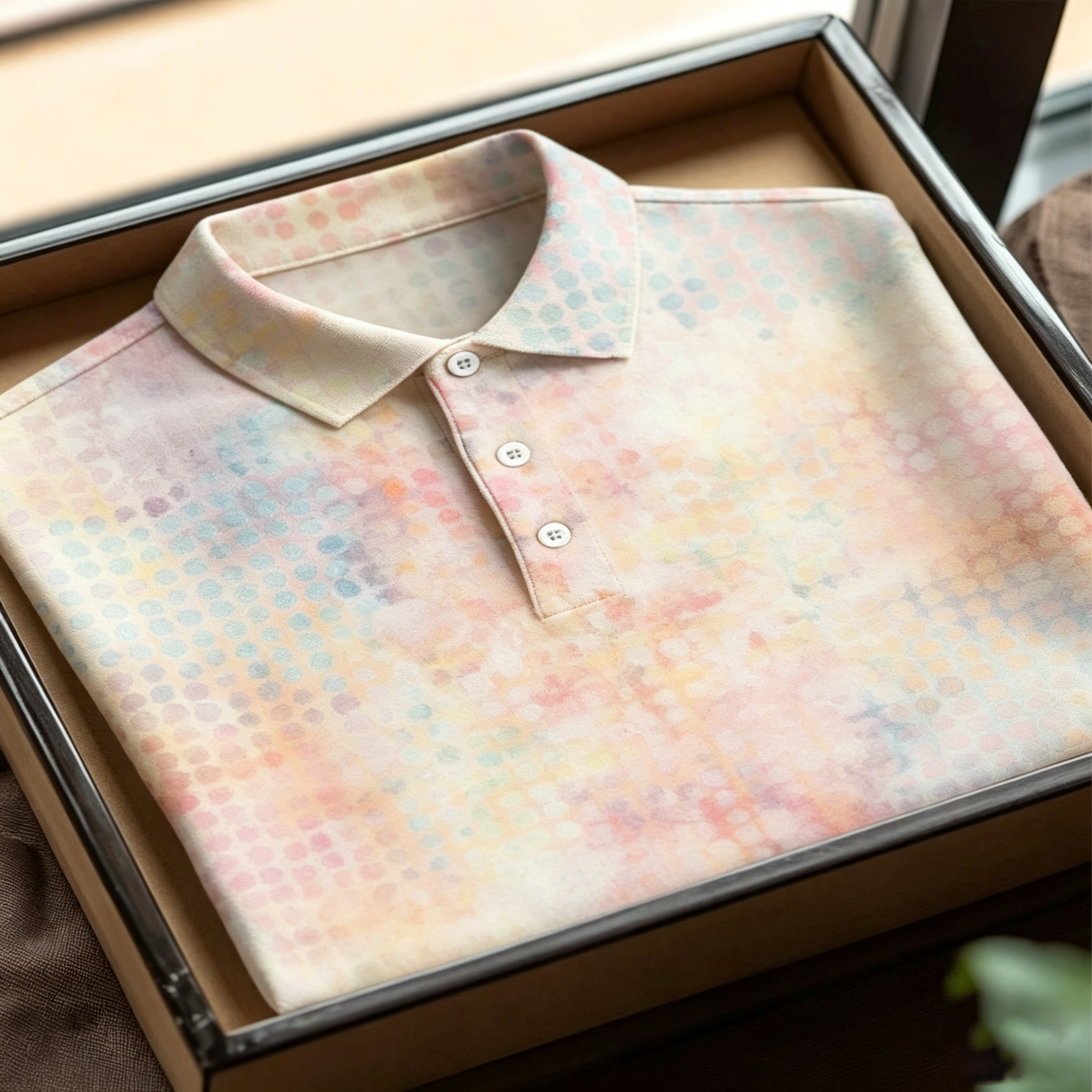 Soft Watercolor Pastel Dot Print Short Sleeve Polo
