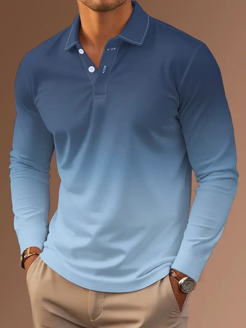 Men's Business Casual Striped Long-Sleeved Polo Shirt