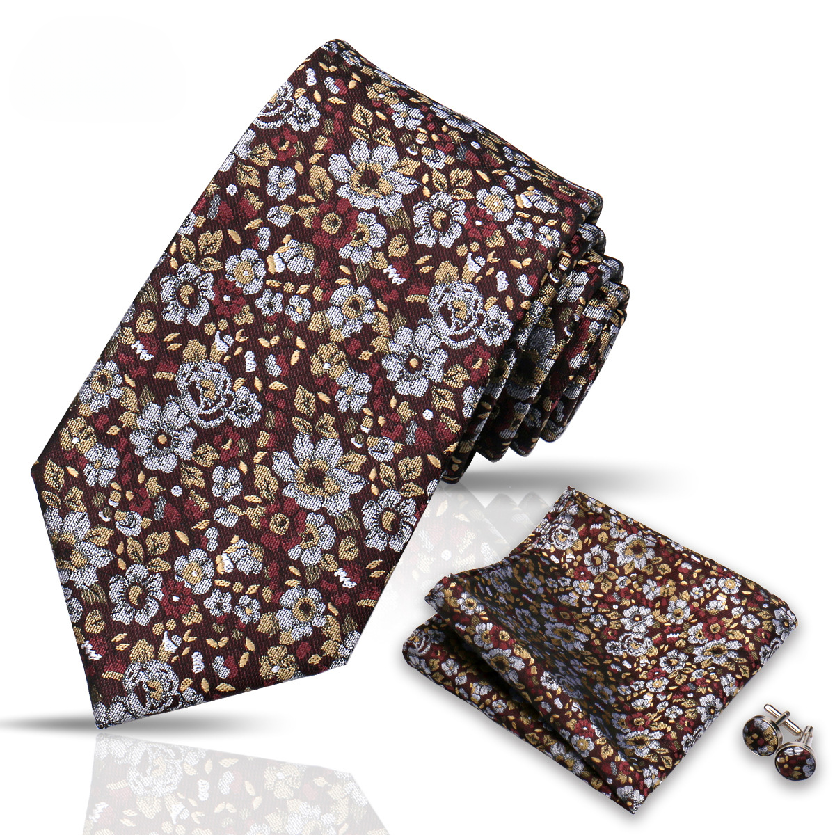 Men's Tie and Pocket Square and Clip Cufflinks Set