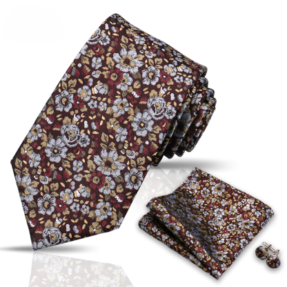 Men's Tie and Pocket Square and Clip Cufflinks Set