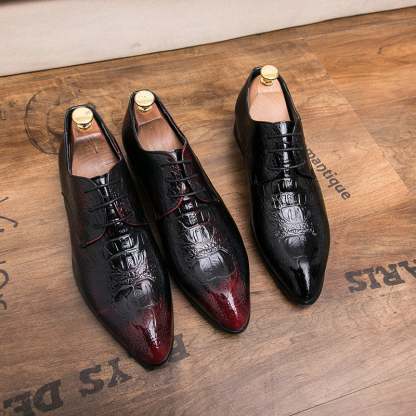 Men's Business Casual Pointed Toe Patchwork Plaid Exotic Skin Faux Leather Shoes