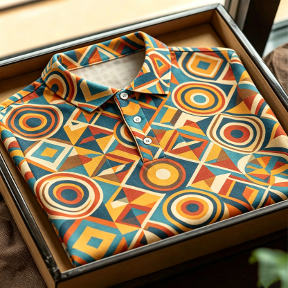 Multicolor Geometric Circle Short Sleeve Polo