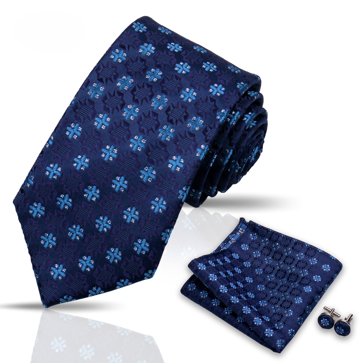 Men's Tie and Pocket Square and Clip Cufflinks Set